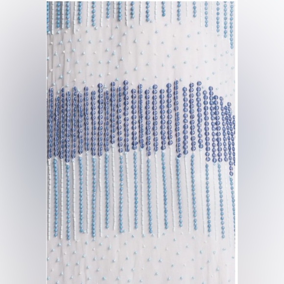 Parker Finn Beaded Silk Slip Dress Cocktail Party Wedding Guest Blue White Small - Picture 6 of 11